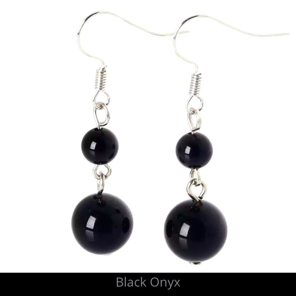 ⭐️ 5 for $25 Black Onyx Semi-Precious Natural Stone Hoop Earrings - Picture 2 of 4